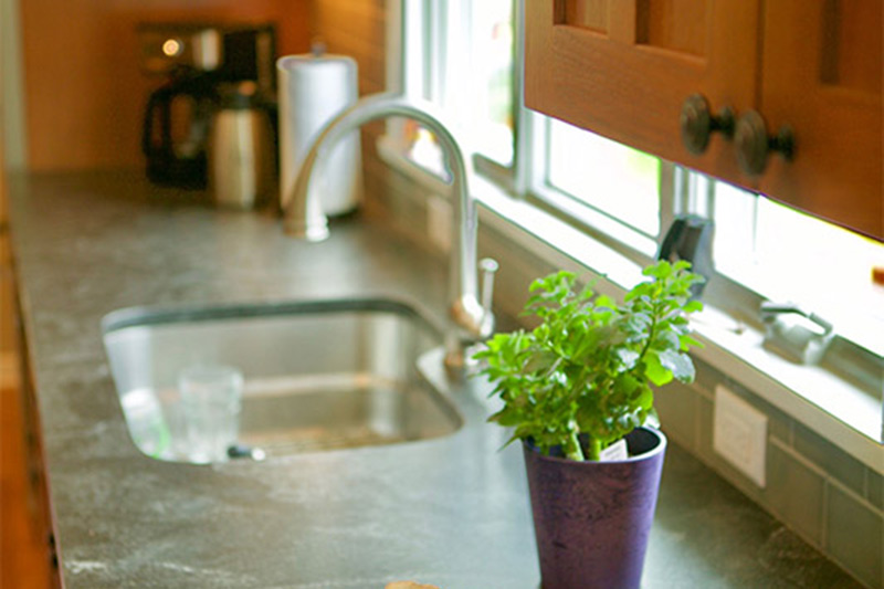 Kitchen Countertop with Beautiful Sink and Custom Cabinetry