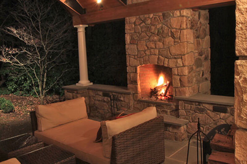 Outdoor Stone Fireplace with Seating