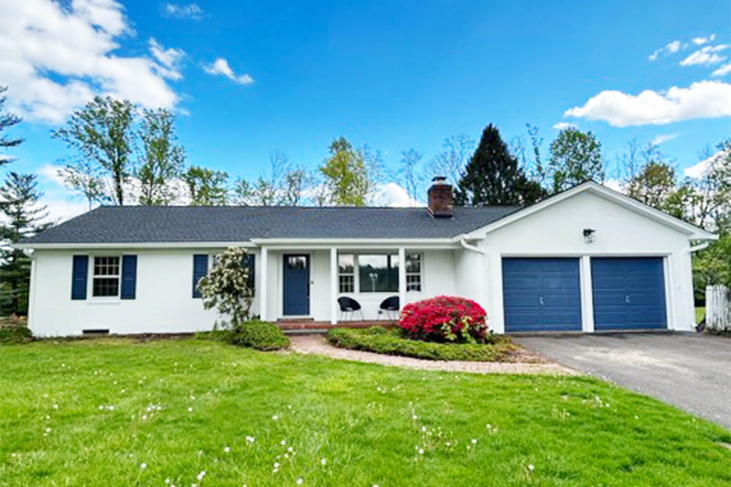 Exterior of Home Remodel Blue and White in Hunterdon County NJ by Bryhn Design/Build 